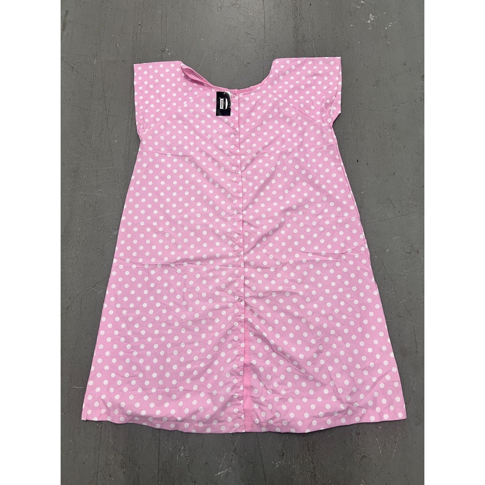 Utopia Care Patient Gown Womens L/XL Pink Polka Dot‎ Snap Front Short Sleeve NWT